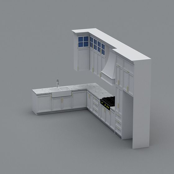 Elegant Low-Poly Kitchen 3D Model Design