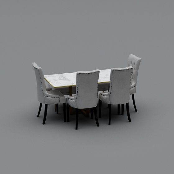 Marble Dining Table with Leather Chairs 3D Model