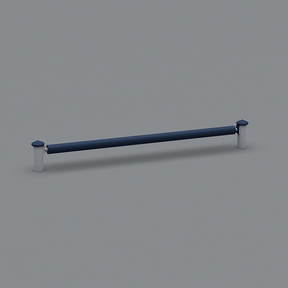 Modern blue towel bar with white posts on grey background