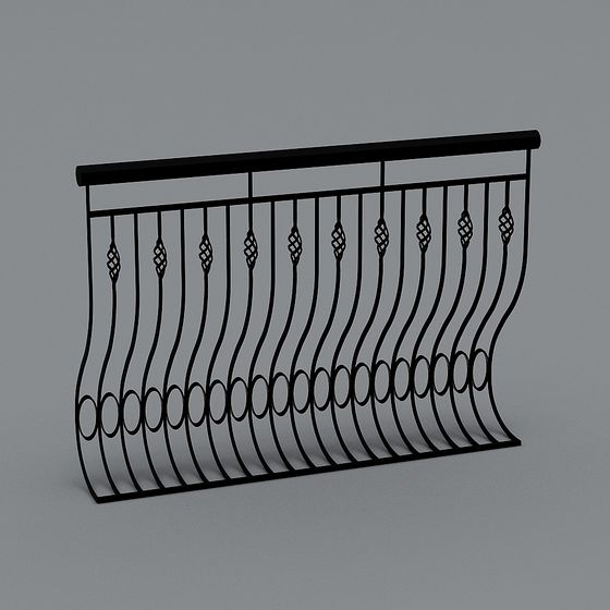 Stylish Low-Poly Iron Railing 3D model