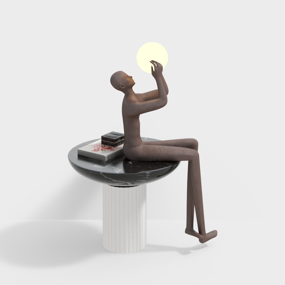 Moonlit Thinker Low Poly 3D Model – Serene Figure