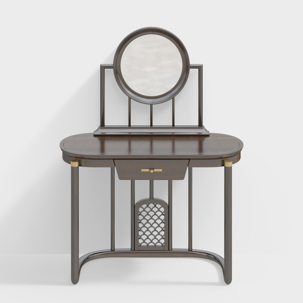 Elegant Vintage Vanity Table 3D Model – Wood & Gold Accent