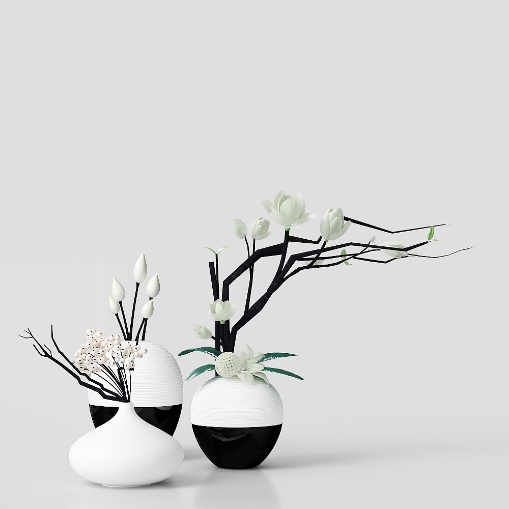Elegant Black and White Flower Vase 3D Model
