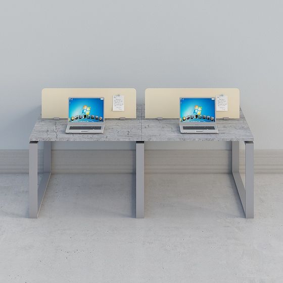 Chic Double Workstation 3D model for Contemporary Offices