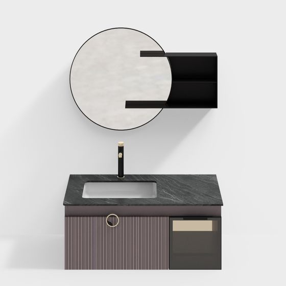 Elegant Low-Polygon Bathroom Cabinet 3D model