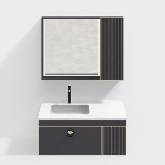 Elegant Bathroom Vanity 3D model with Polished Marble