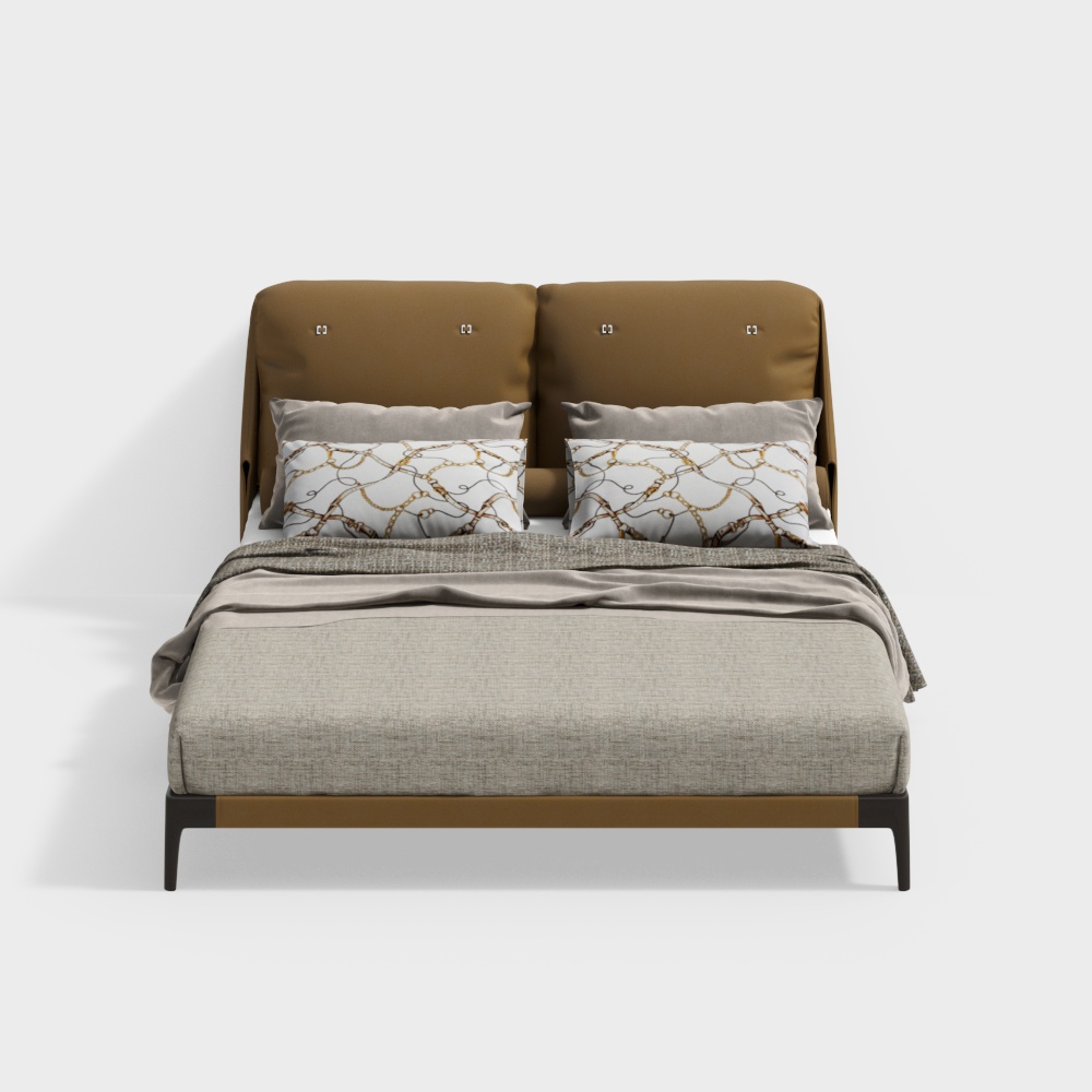 Red Square Print - Oriental Minimalism - Bed - P5019