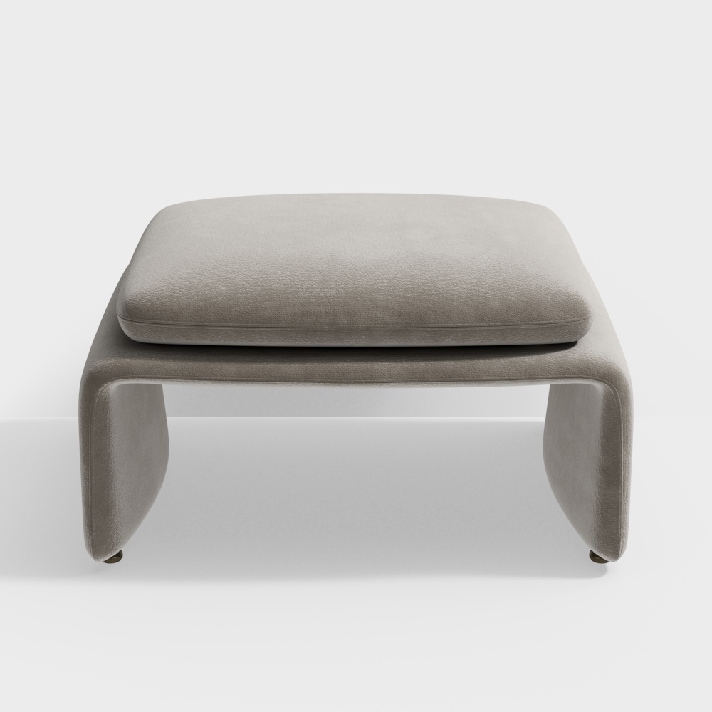 Modern grey fabric footrest with thick cushion and curved legs on white background