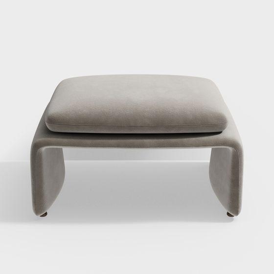 Modern grey fabric footrest with thick cushion and curved legs on white background
