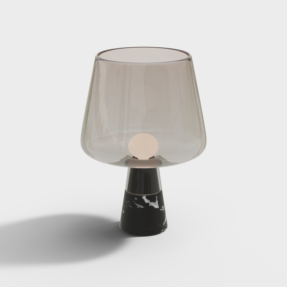 Elegant Low-Poly Table Lamp 3D Model – Smoke Glass & Marble