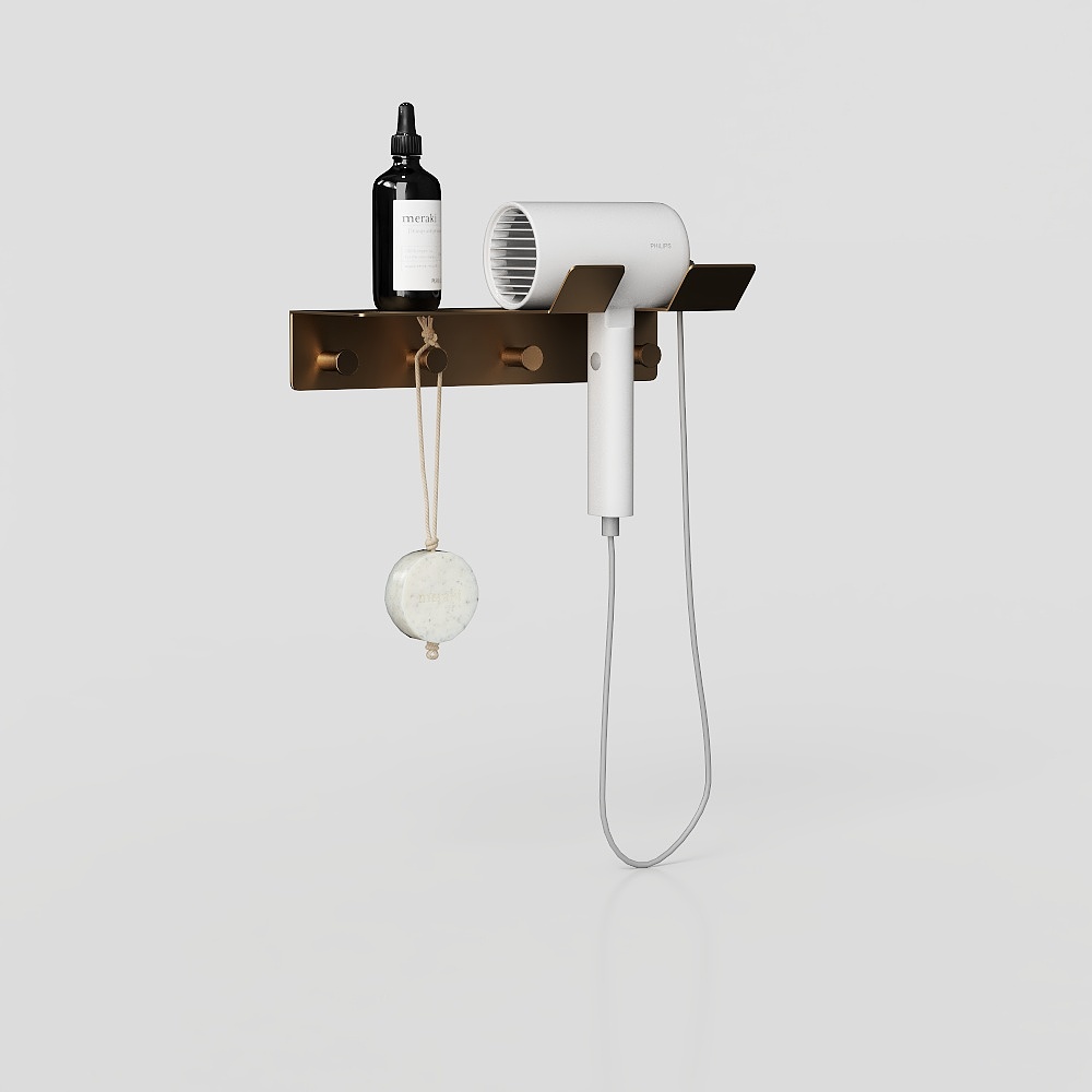 Functional Wall-Mounted Hair Dryer Holder 3D Model