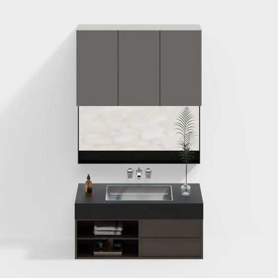 Stylish Minimalist Bathroom Vanity 3D model