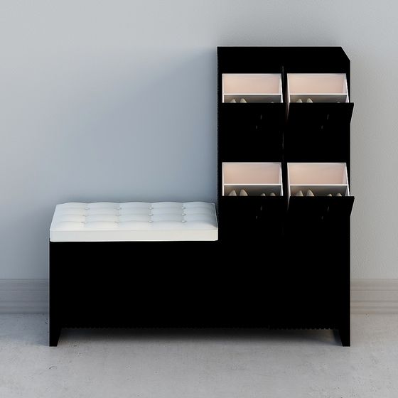 Black Shoe Cabinet and Bench 3D model