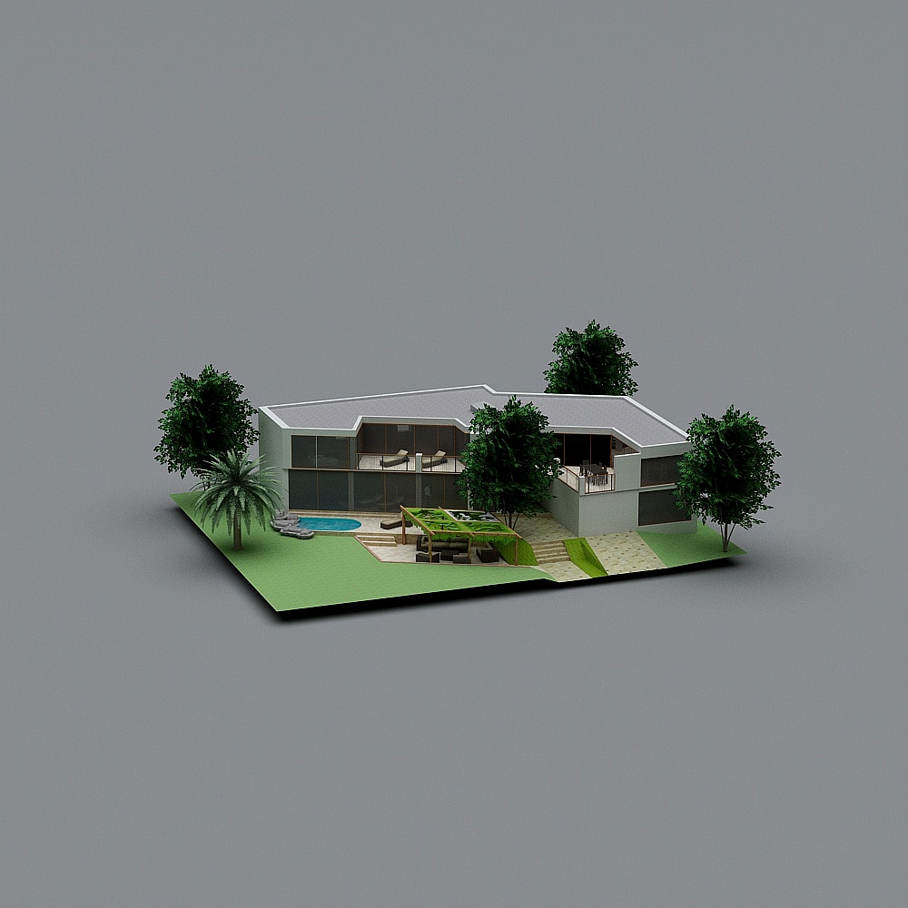Modern Oasis Low-Polygon Residential 3D Model
