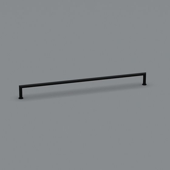 Modern black metal long straight cabinet handle with matte finish on grey background