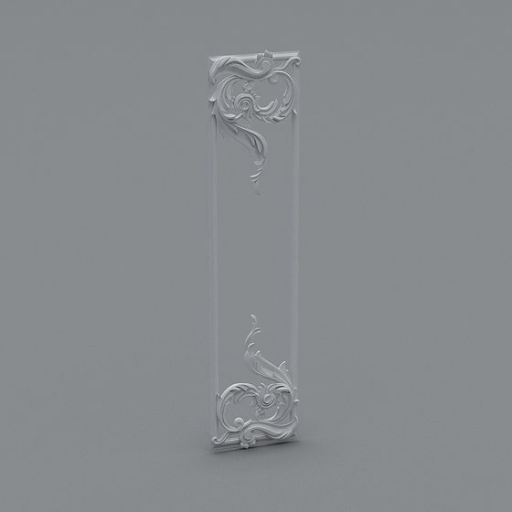 White decorative wall panel with ornate floral carvings on grey background