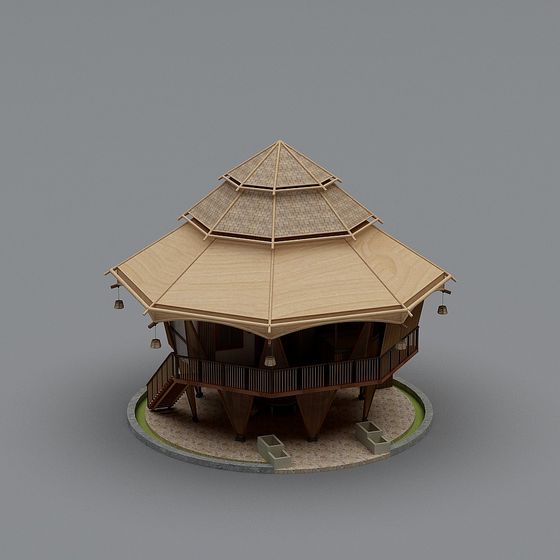 Charming Dome Wooden House 3D model