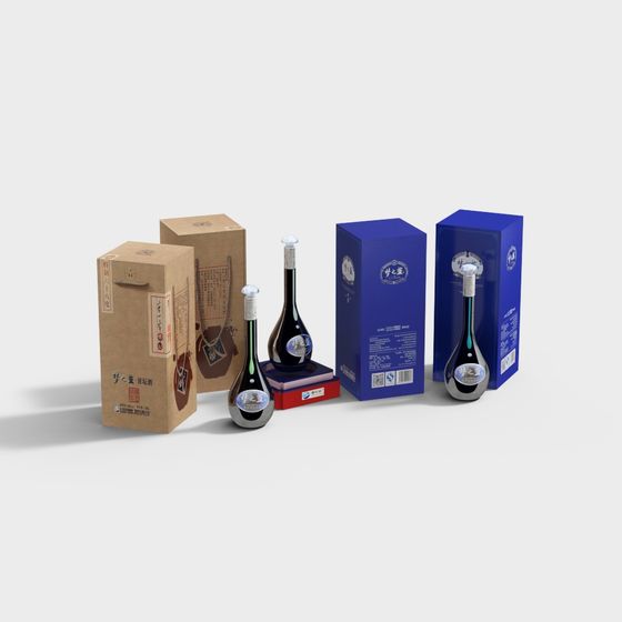 Elegant Wine Bottle and Packaging 3D model