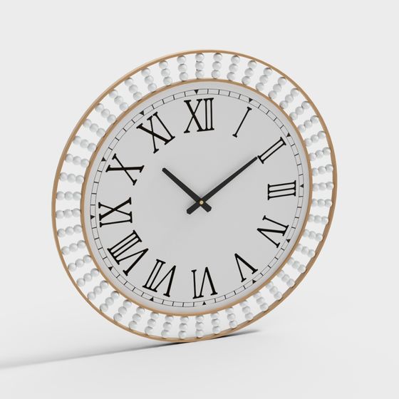 Charming Pearl-Edged Roman Numeral Clock 3D Model