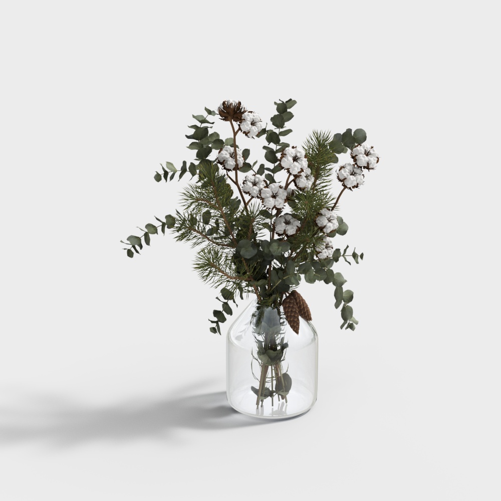 Low-Poly Flower Vase 3D Model – Winter Foliage Detail