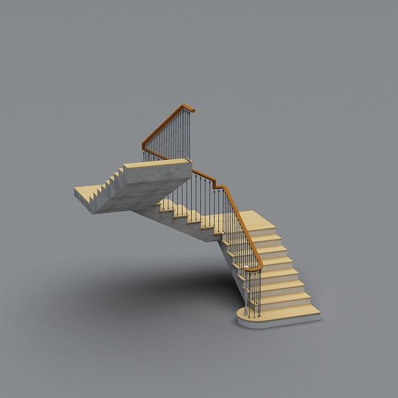Concrete and Wood Staircase 3D model