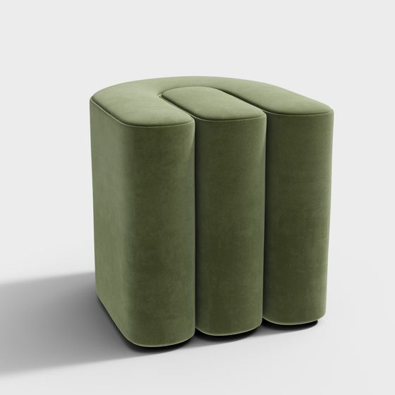 Green Velvet Ottoman 3D Model for Modern Interiors