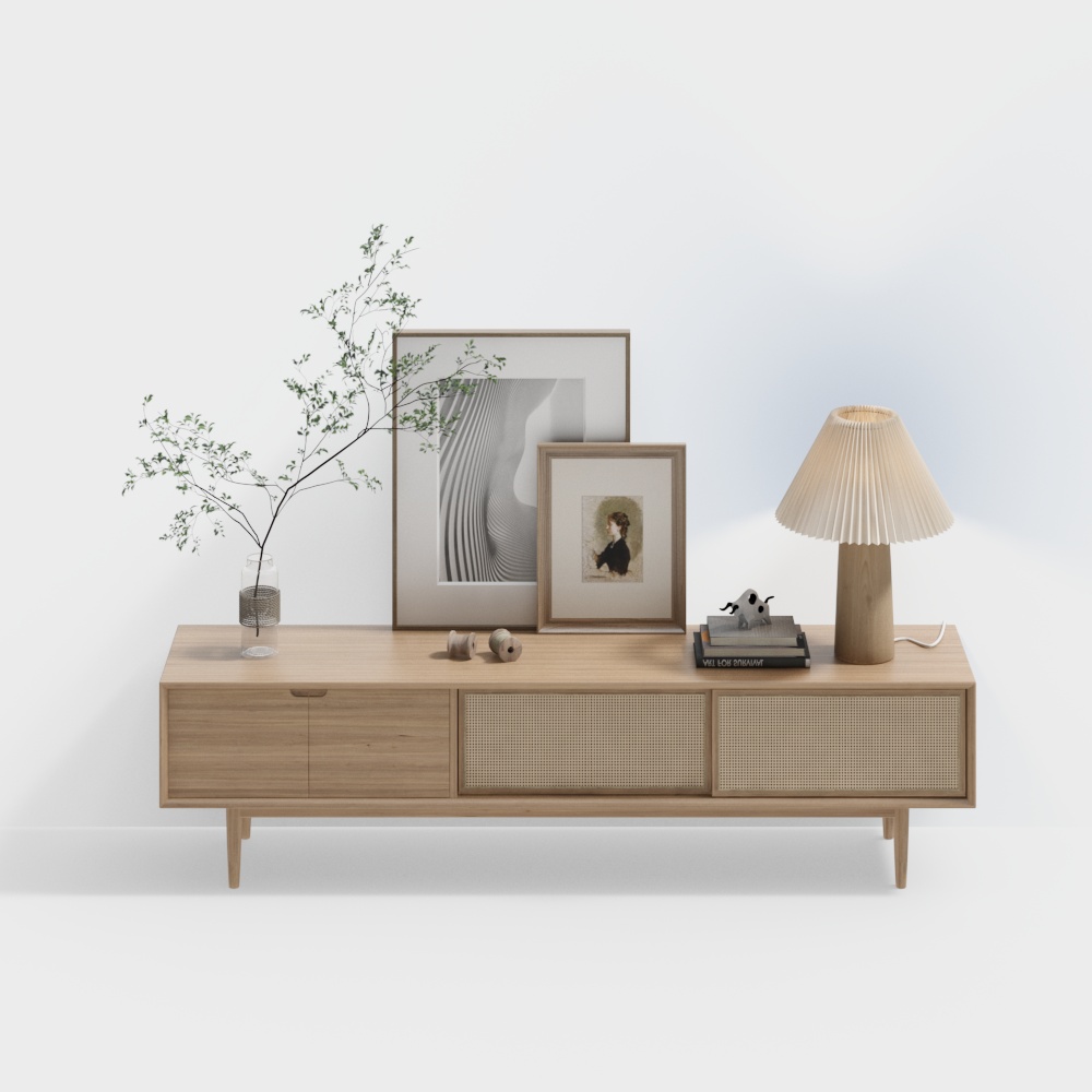 Elegant Low-Poly TV Cabinet 3D Model – Scandinavian Design