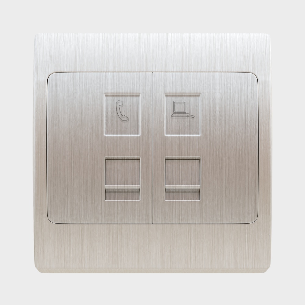 Ổ cắm vàng sâm panh 1 lưới 1 dây điện thoại 2