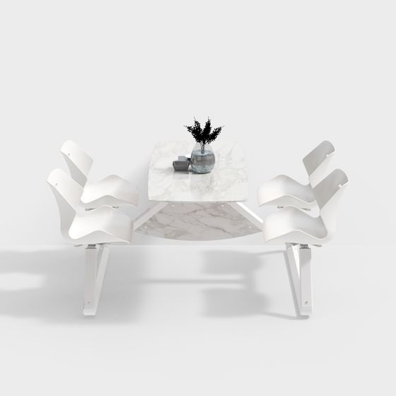 Marble Dining Table with Petal Chairs 3D model