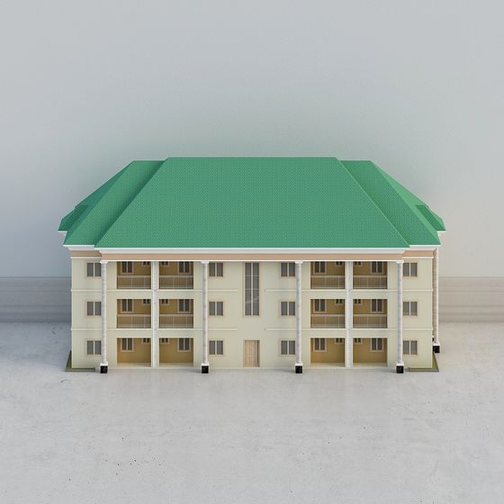Modern Apartment Building Low-Polygon 3D model