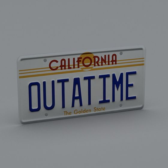 Futuristic 3D Model License Plate "OUTATIME"