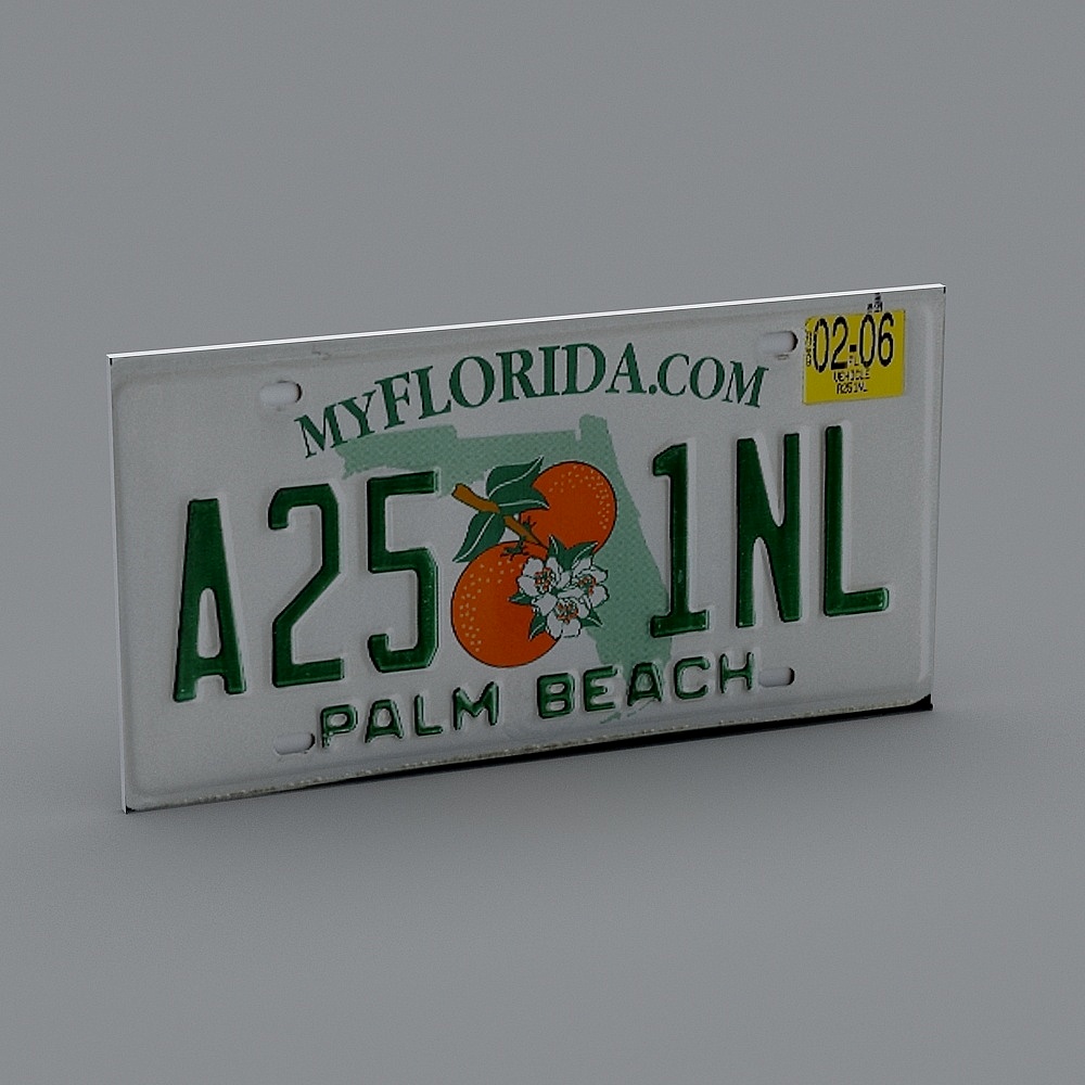 Low-Polygon Florida License Plate 3D Model