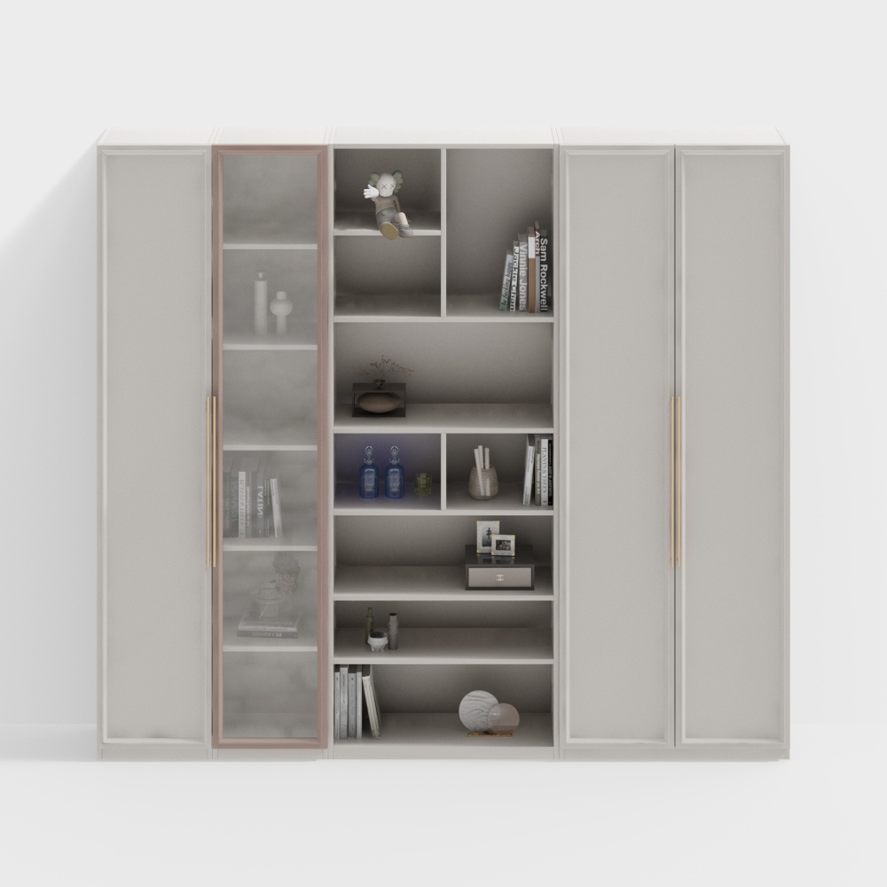 ชั้นวางหนังสือในสีเบจแบบเรียบง่าย