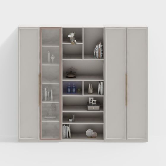 ชั้นวางหนังสือในสีเบจแบบเรียบง่าย