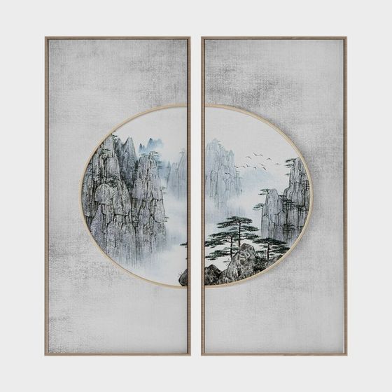 Ink Mountain and River Double Painting 3D model