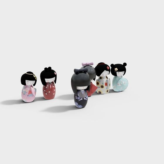 Elegant Kokeshi Doll 3D Model with Traditional Japanese Charm