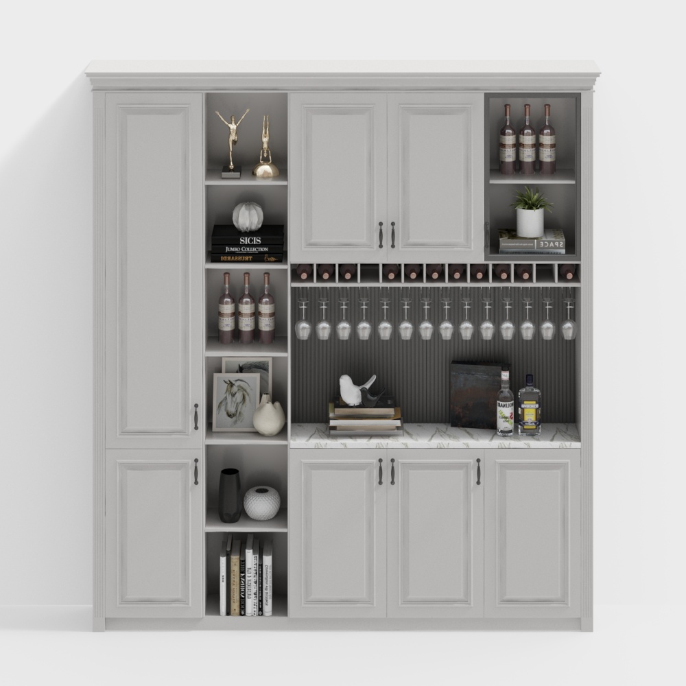 Elegant Wine Cabinet 3D Model – Modern Gray & White Design