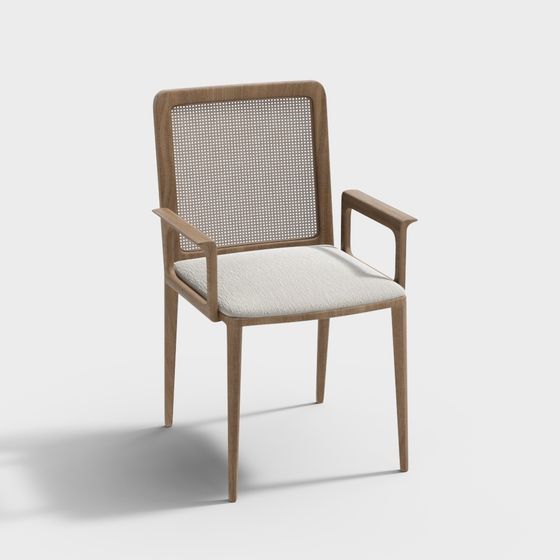 Stylish Wooden Rattan Chair 3D model