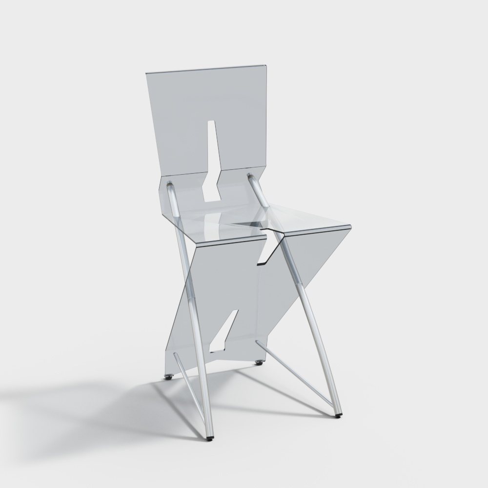 Elegant Transparent Glass Chair 3D Model – Modern Low-Poly Design