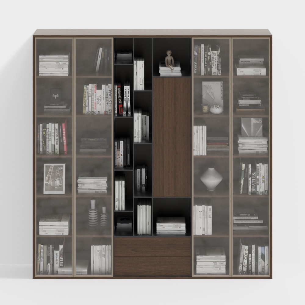 Urban Elegance Bookshelf 3D Model – Wood & Glass Design