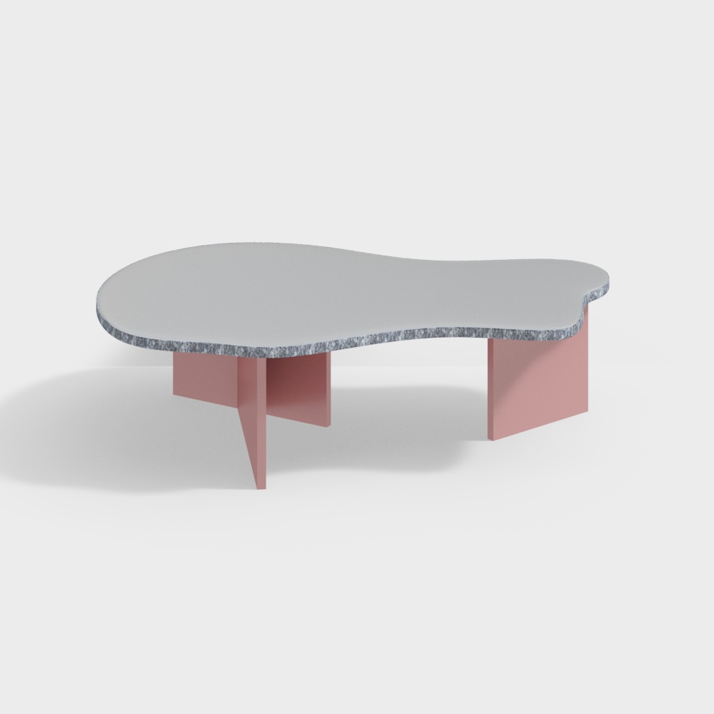 Streamline Coffee Table 3D Model – Marble and Wood