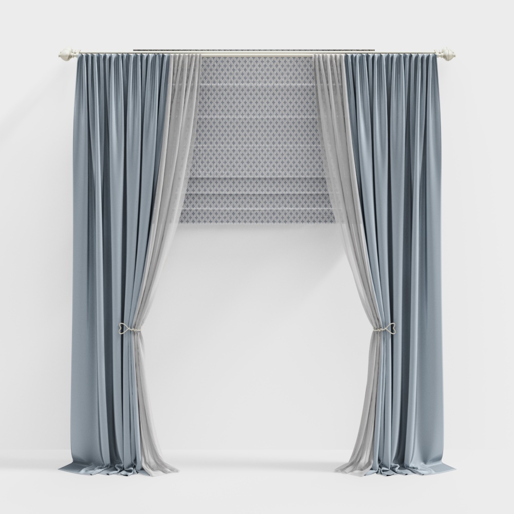 Modern blue silk curtains