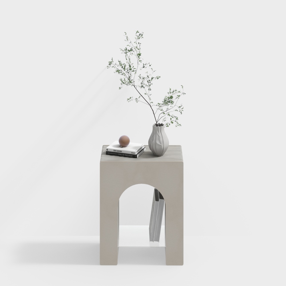 Elegant Low-Poly Side Table 3D Model – Textured Gray Design