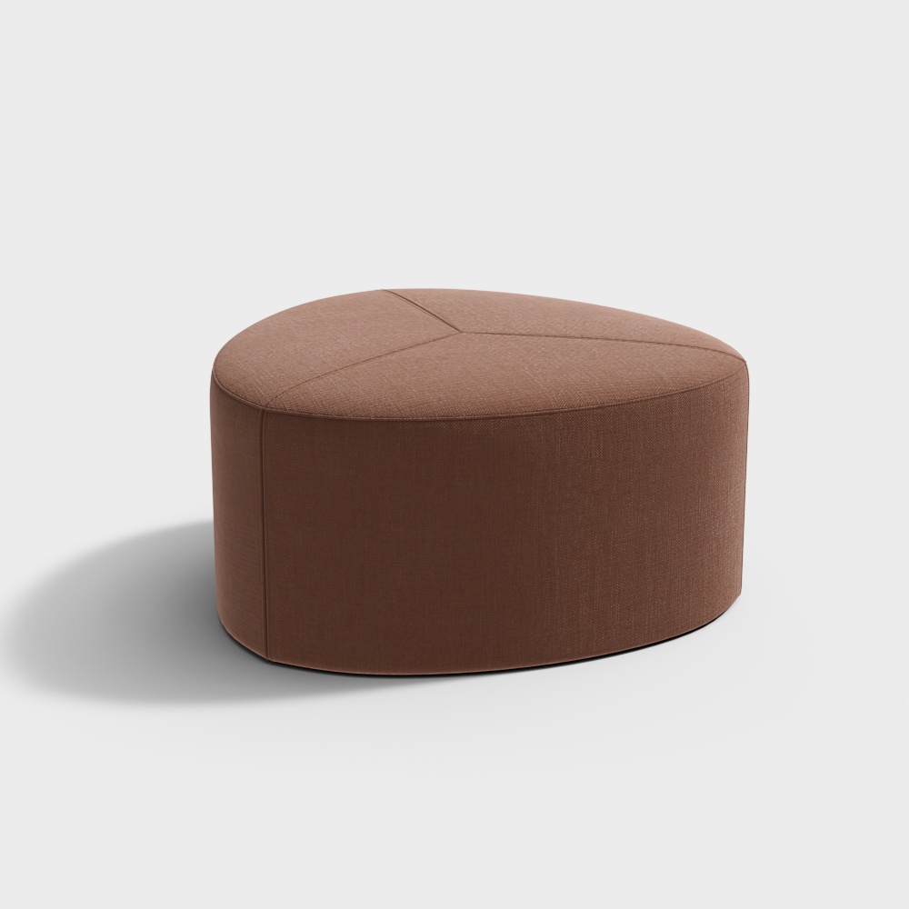 Cozy Round Ottoman 3D Model – Brown Fabric Design