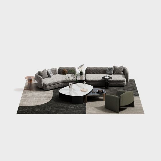 Stylish Low Polygon Sofa Set 3D model