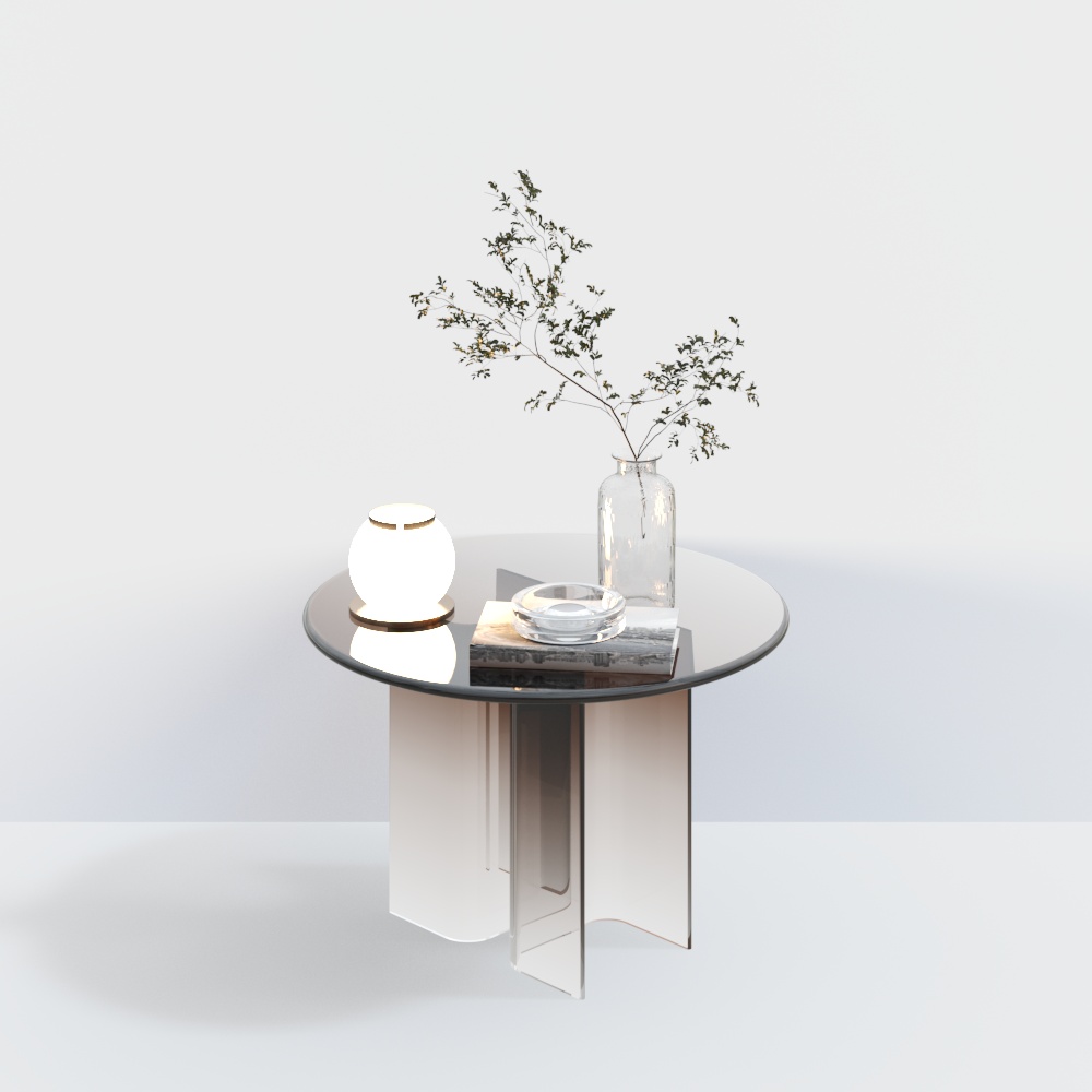 Glass Art Table 3D Model – Transparent Glass with Metal Base