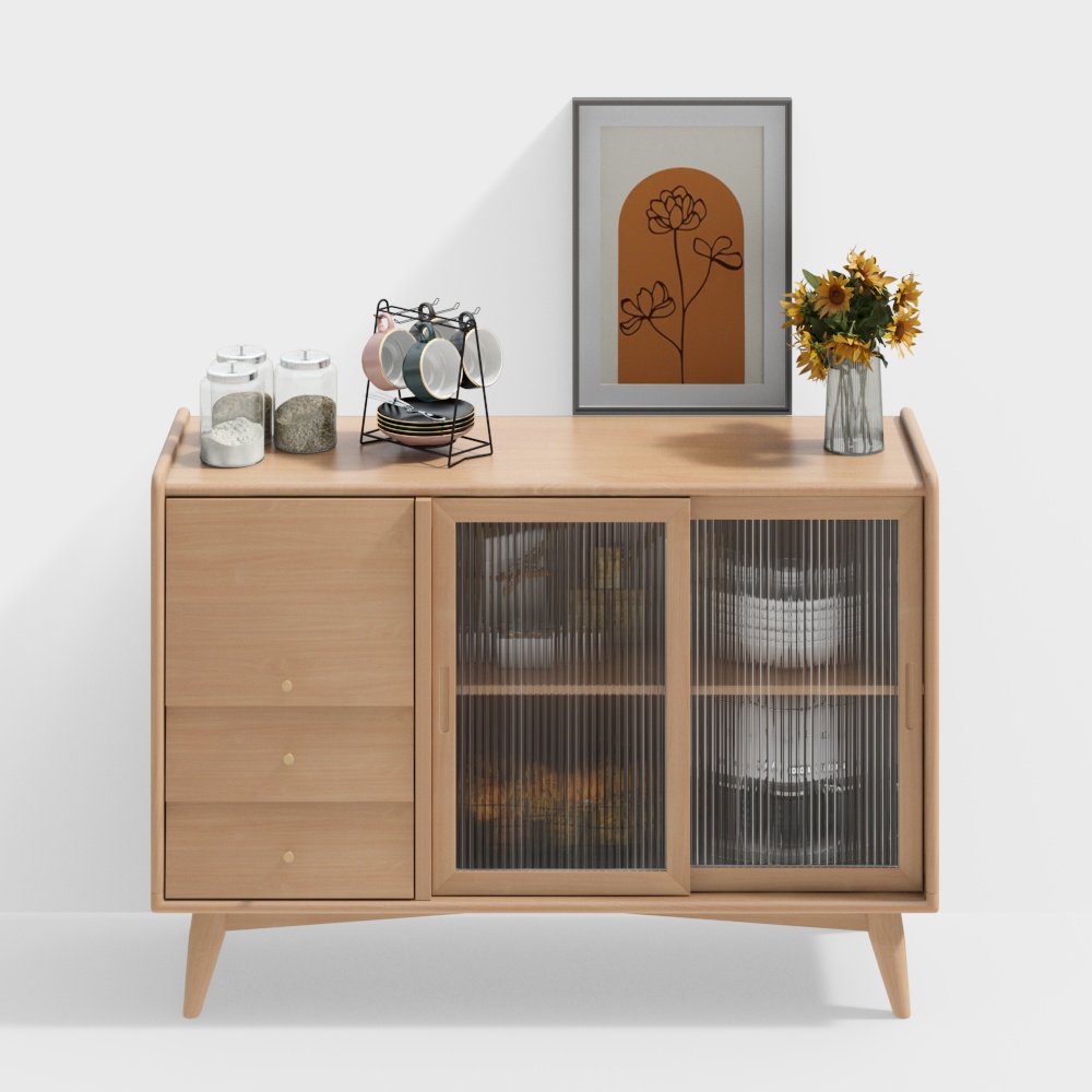 Mid-Century Modern Sideboard 3D Model – Retro Wood Design