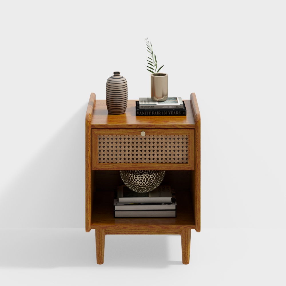 Vintage Nightstand 3D Model – Mid-Century Wood Design