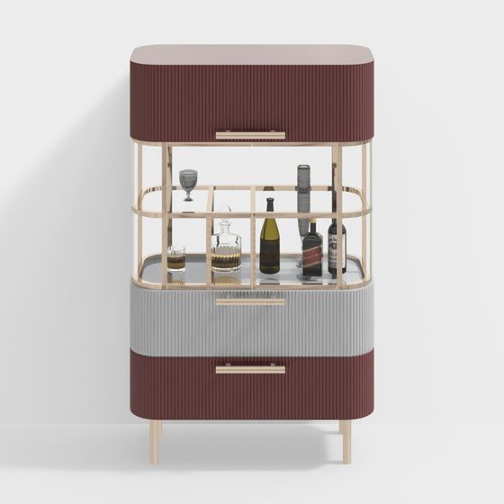 Elegant Low-Poly Bar Cabinet 3D model for Modern Spaces