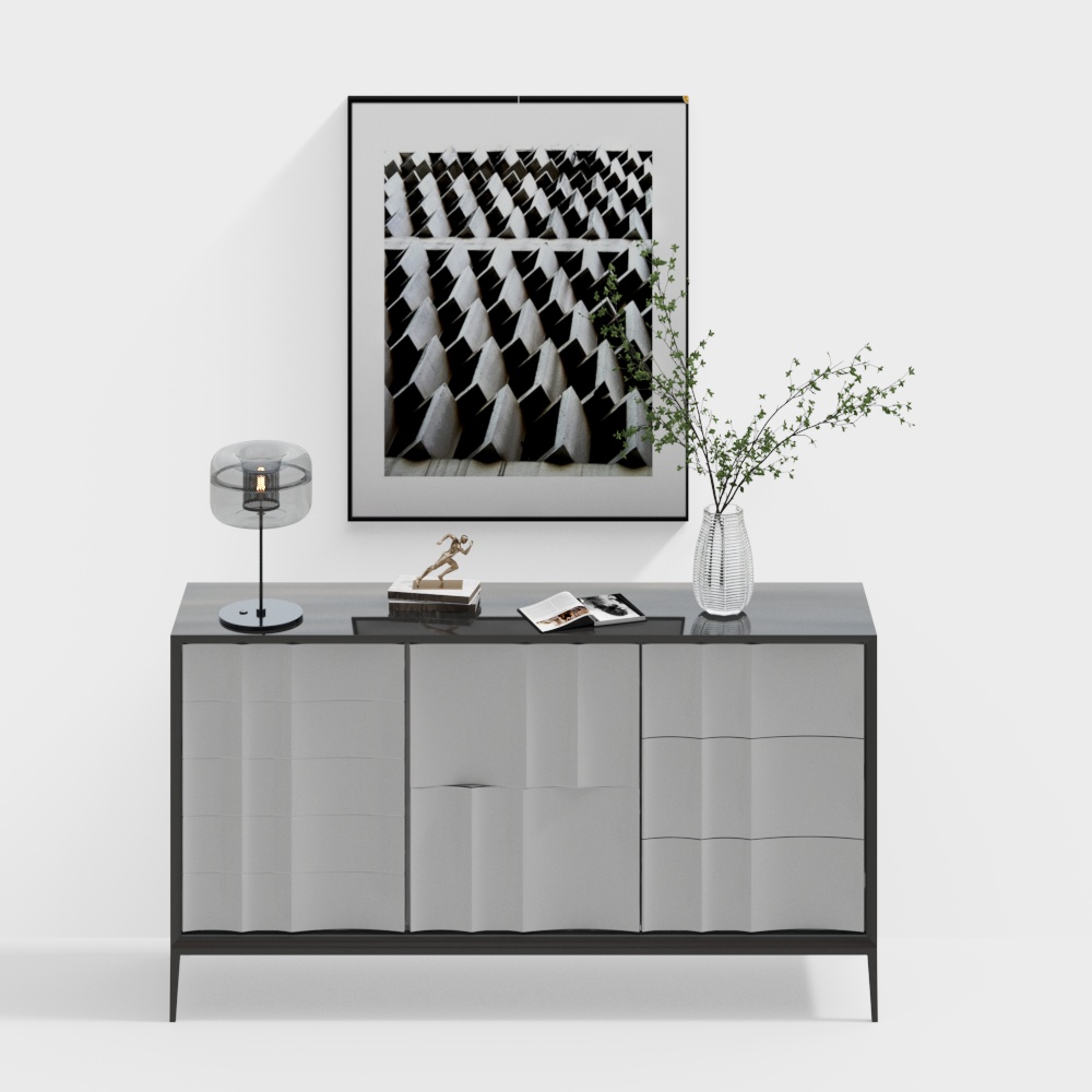 ตู้ข้างสไตล์มินิมอลสีเทาโมเดิร์น